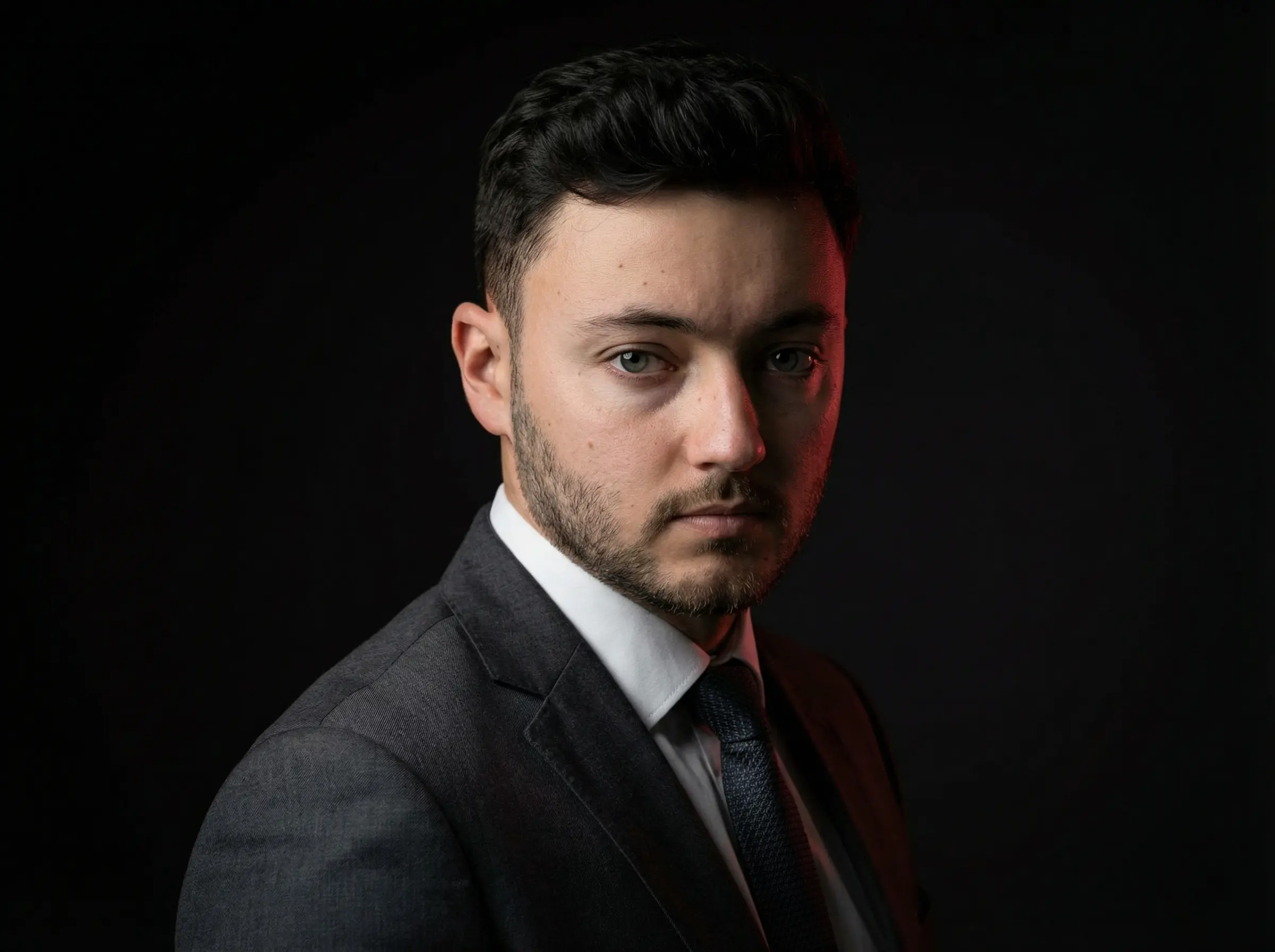 After: professional AI headshot with studio-quality lighting and corporate styling